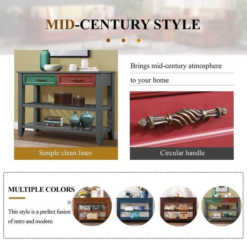 3-Tier Console Table, 42" Solid Wood Entryway Table Pine Accent Table