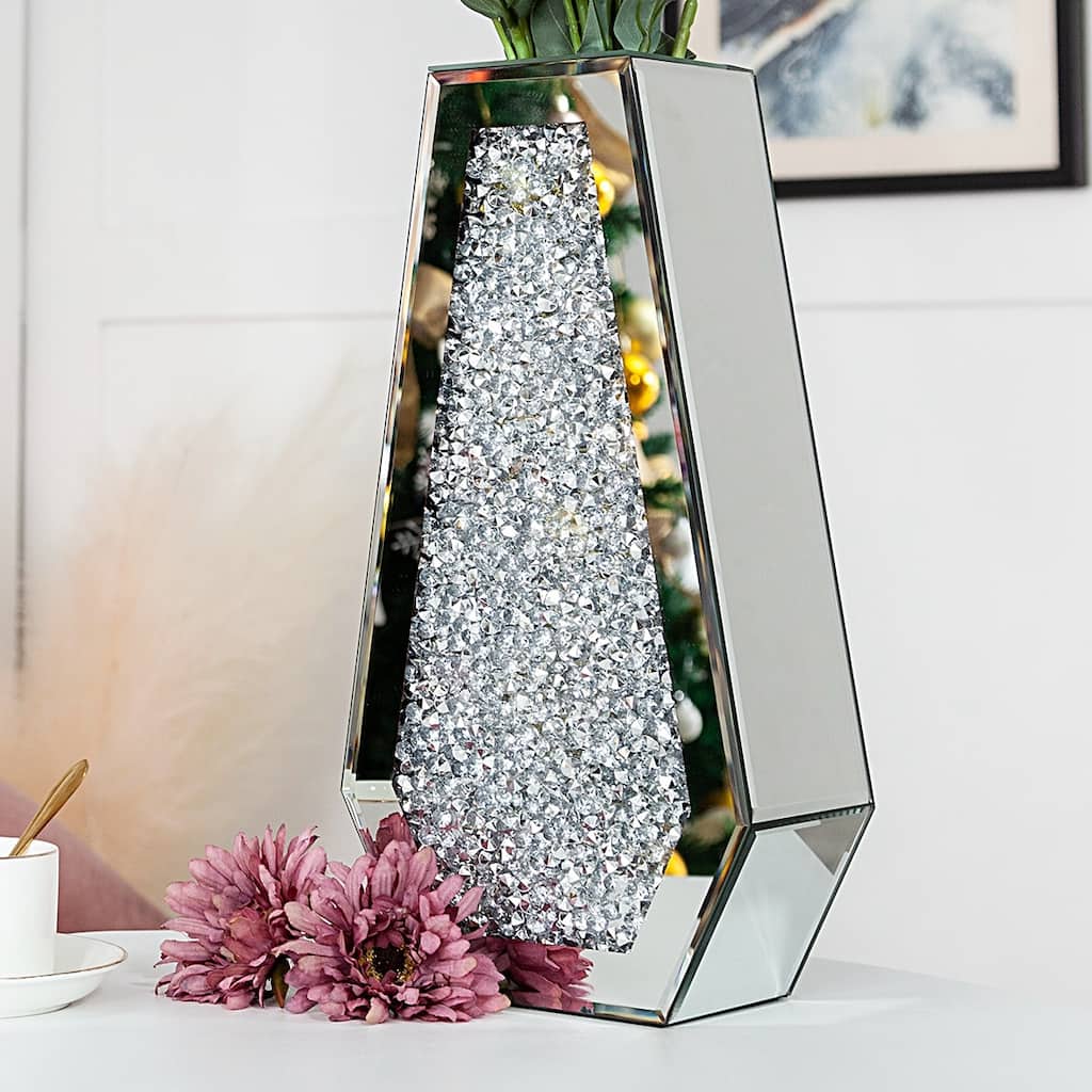 14In Modern Mirrored Flowers Vase,Crushed Diamond Glass Tall Vase