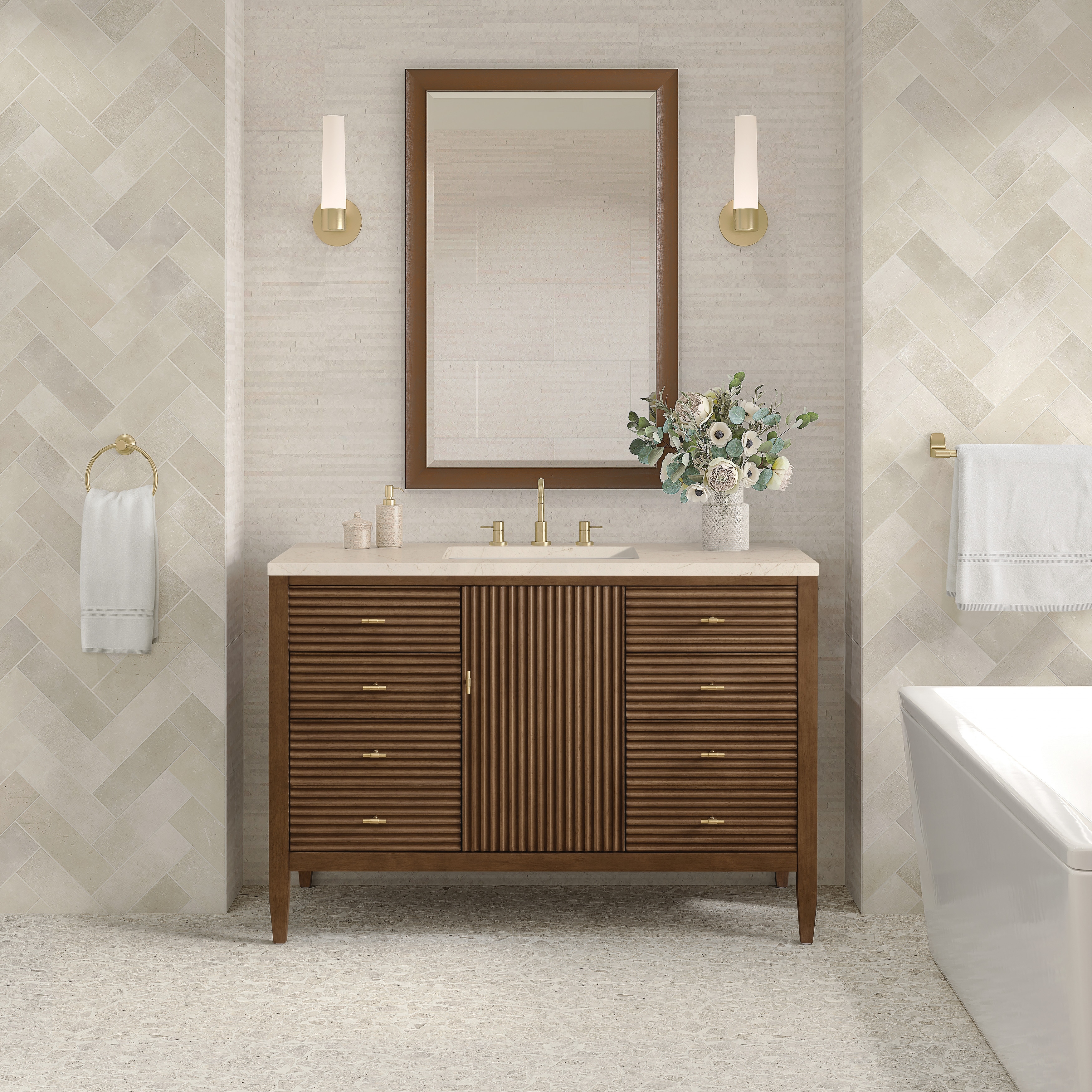 James Martin Vanities Myrrin 48" Vanity, Mid Century Walnut