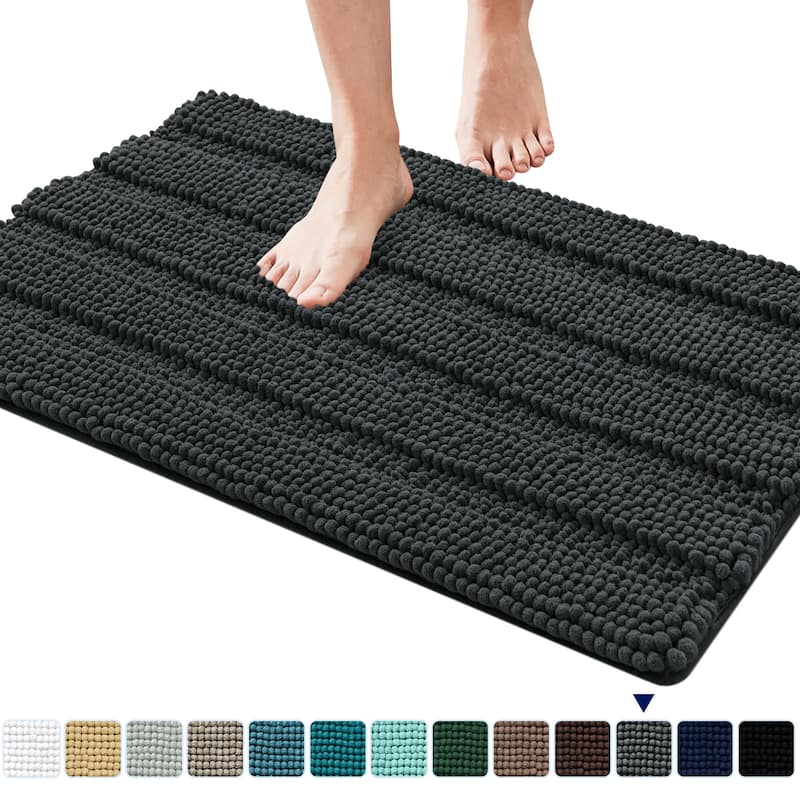 Subrtex Super Soft Absorbent Braided Bathroom Mats Chenille Bath Rugs - 18"x48" - Grey