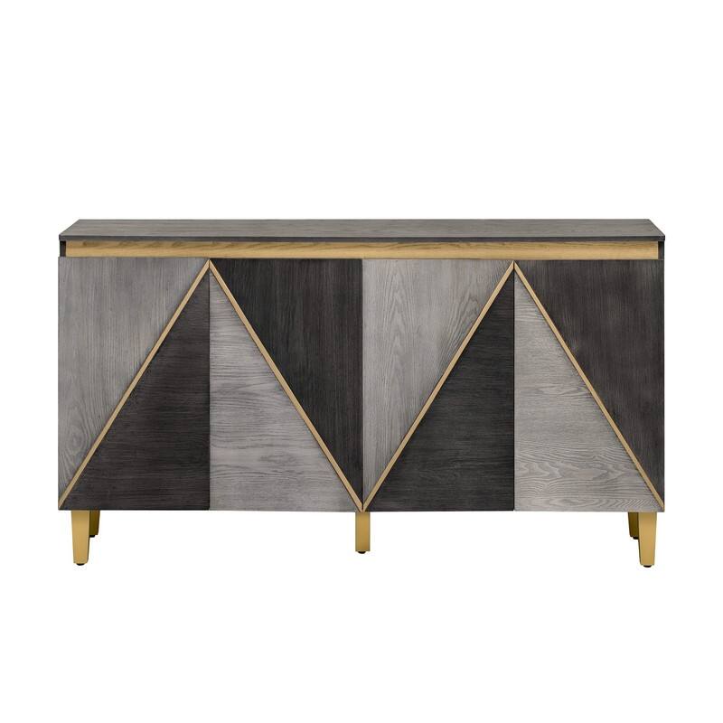Retro 60" Buffet Cabinet with Storage, Vintage Sideboard with Dimensional Effect 4-Door