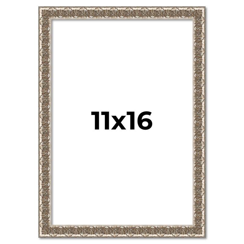 11x16 Frame Silver Versailles Ornate Solid Wood Picture Frame | 1 Inch