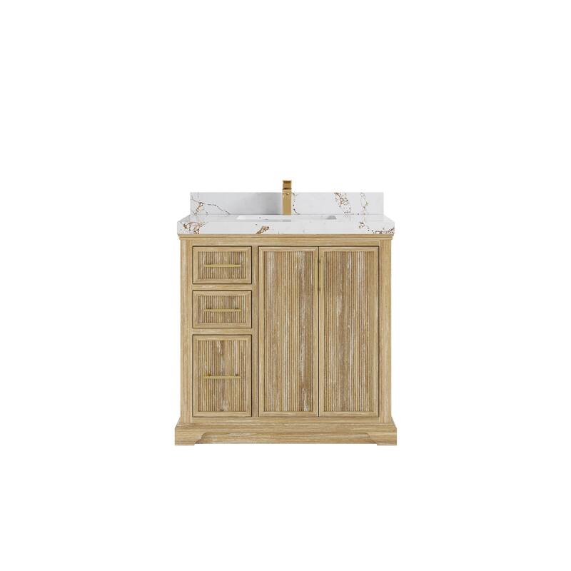 Willow Collections 36 x 22 Alys Solid Teak Center Sink Right Bathroom Vanity with Countertop