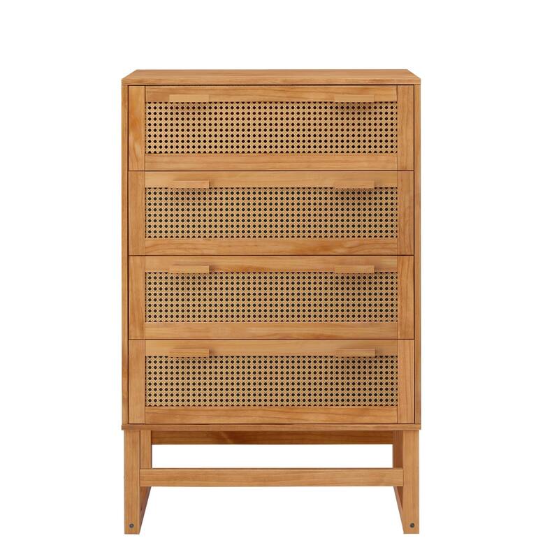 Roomfitters Talo 4-Drawer Dresser with Woven Rattan Drawer Fronts, Boho Style Storage, Natural Finish