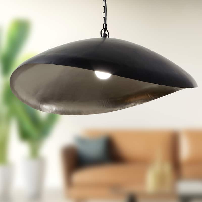 Lena River of Goods Black and Silver Metal 22-Inch Pendant Light with Adjustable Hanging Cord - 28.5" x 22 x 70.5"
