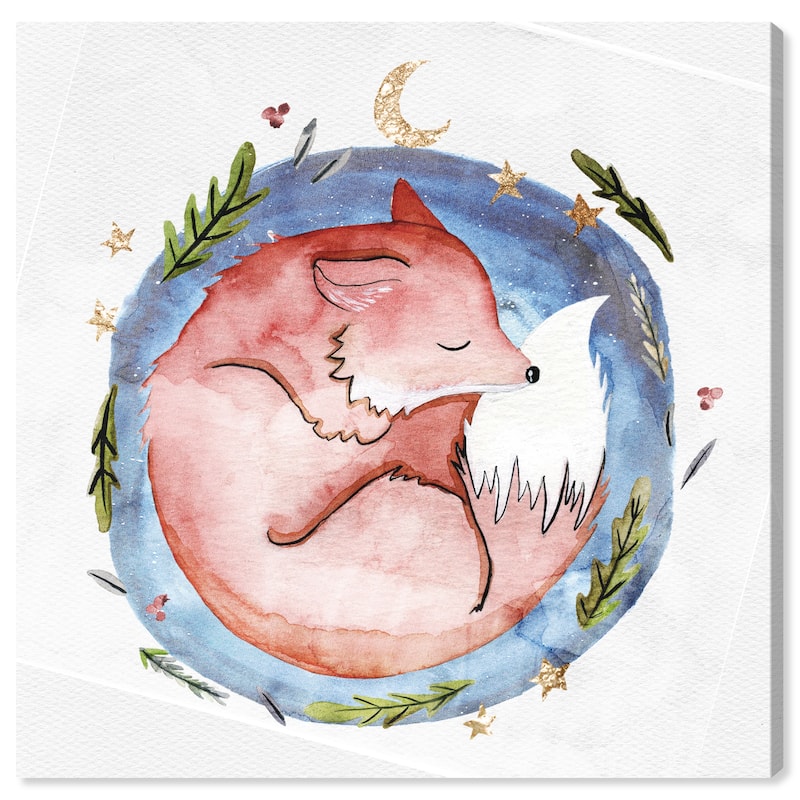 Wynwood Studio Canvas Animals Sleeping Pastel Fox Red and Maroon Rustic Wall Art Canvas Print