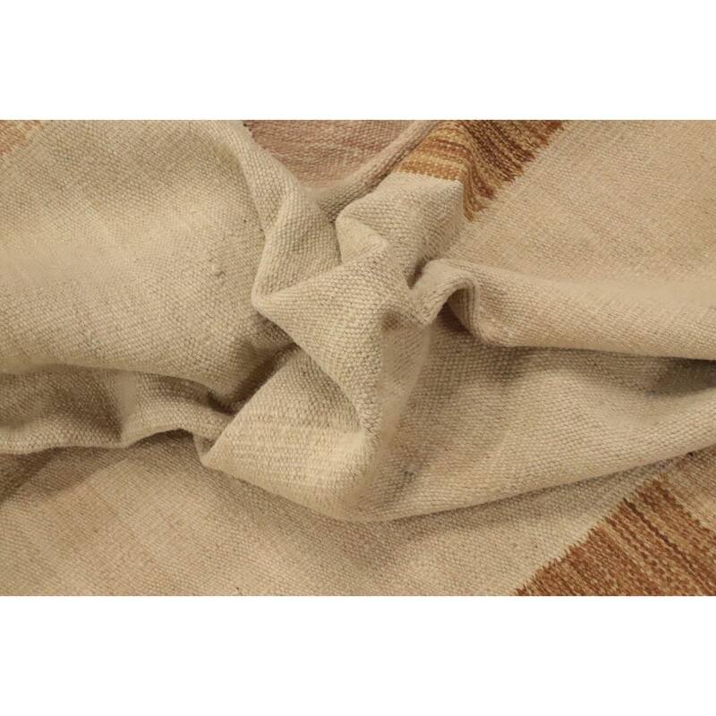 Hand Woven Oriental 100% Wool Carpet Southwestern Modern Beige & Ivories Kilim Area Rug - 13' 4'' X 9' 7''