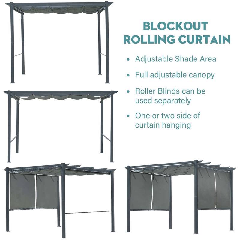 Aoodor 10 x 10 FT Outdoor Pergola with Retractable Shade Canopy, 4 Pieces Roller Shade Curtain