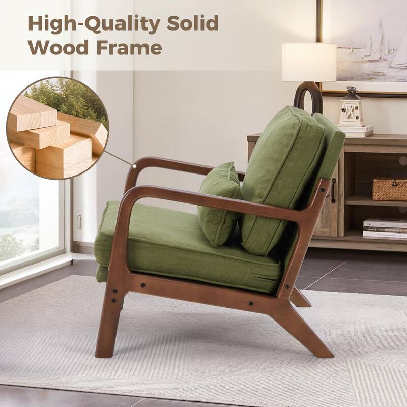 Rossetta Mid-Century Modern Solid Wooden Accent Chair with Arms and Waist Cushion