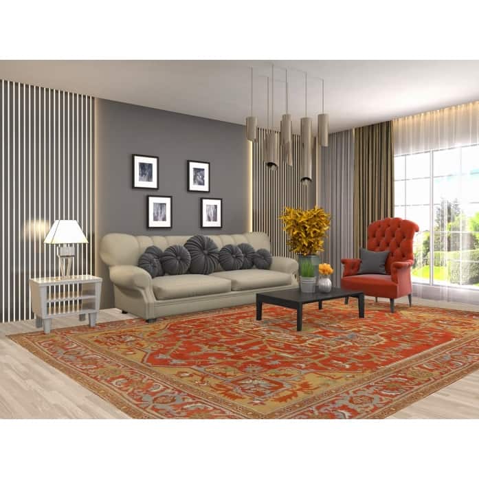 Floral Medallion Heriz Serapi Indian Area Rug Hand-Knotted Wool Carpet - 8'5" x 11'11"