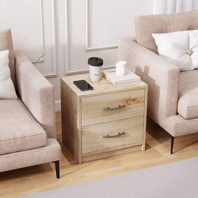 Gymax 2PCS 2-Drawer Nightstand Modern Bedside Table w/ Storage for