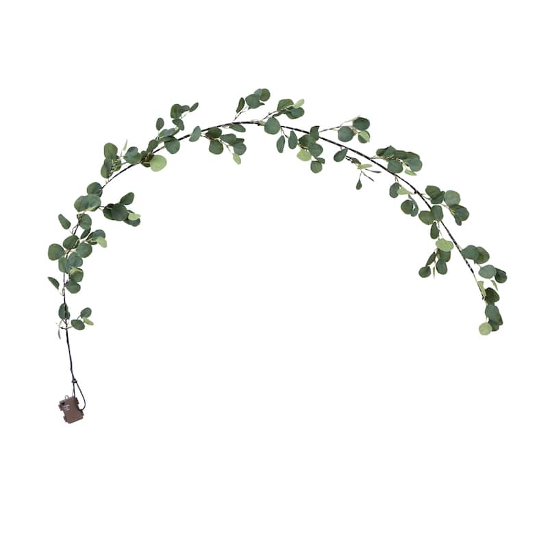 Pre-Lit Eucalyptus Artificial Christmas Garland - 6.5' x 11" - Warm White Lights