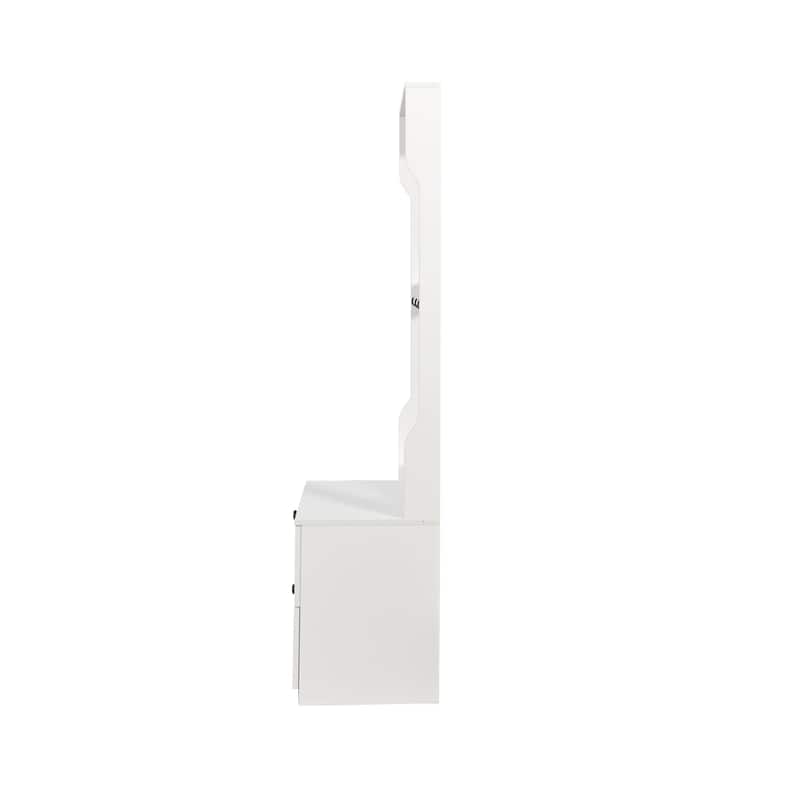 2-in-1 Freestanding Wood Coat Rack with Drawer and Hooks