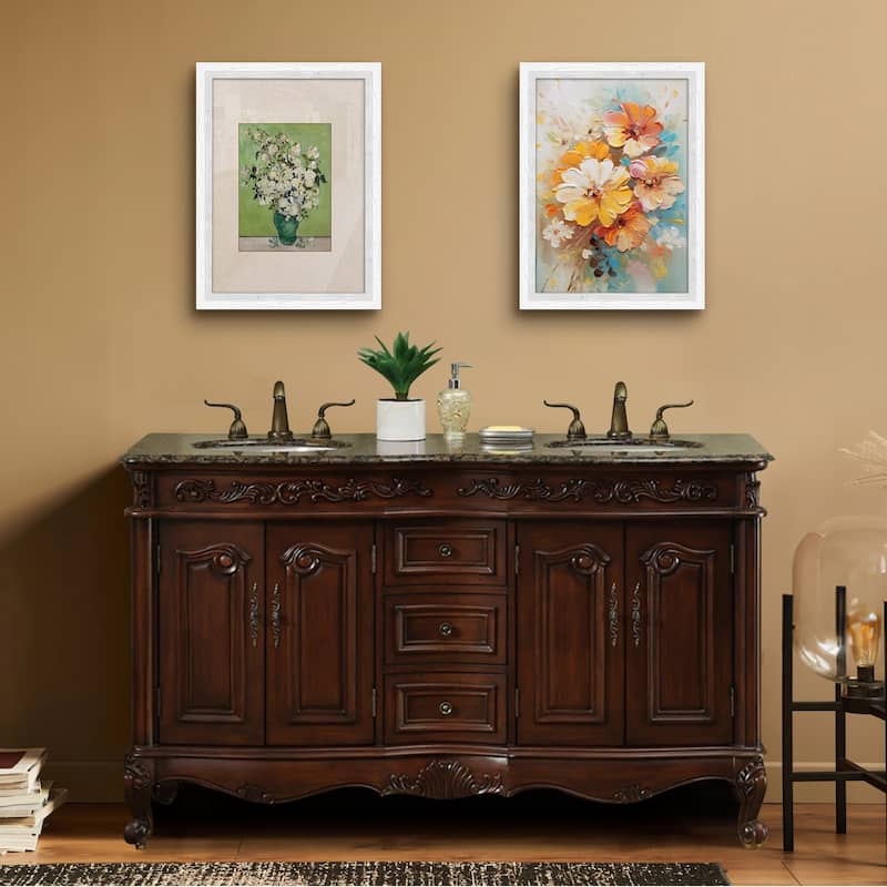 Stufurhome Cassandra 60 Inches Dark Cherry Double Sink Bathroom Vanity - Baltic Brown Top
