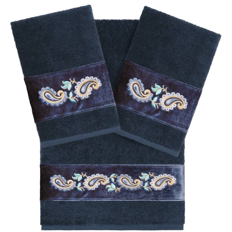 Authentic Hotel and Spa Turkish Cotton Mackenzie 3PC Towel Set - Navy