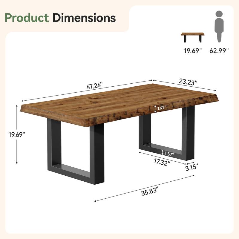47-inch Solid Wood Coffee Table With Sturdy Metal Base, Easy Assembly (new Zealand Pine) - 47.2" W x 23.6" D x 17.7" H