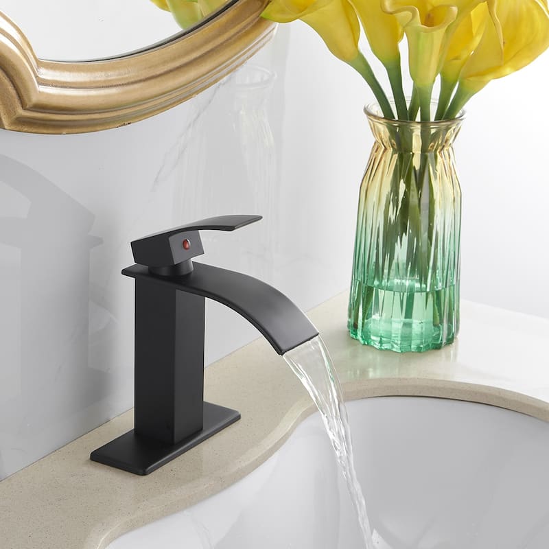 Modern Single-Handle Waterfall Bathroom Faucet - With Pop UpDrain - Black