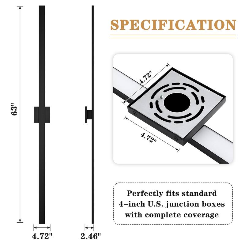 Black Aluminum LED Outdoor Wall Sconce Linear Wall Mounted Lights