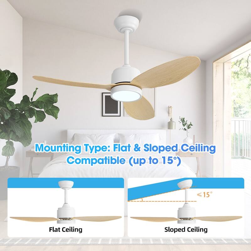 MLiAN 42 in 3 ABS Blades Indoor and Outdoor Ceiling Fan with Integrated LED and Remote Downrod