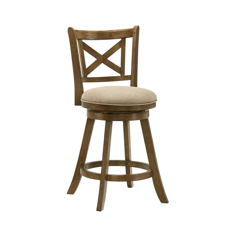 Kodi Modern Farmhouse Swivel Wood Counter Height Kitchen Bar Stool in Sepia Brown Finish with Fabric Upholstered Seat