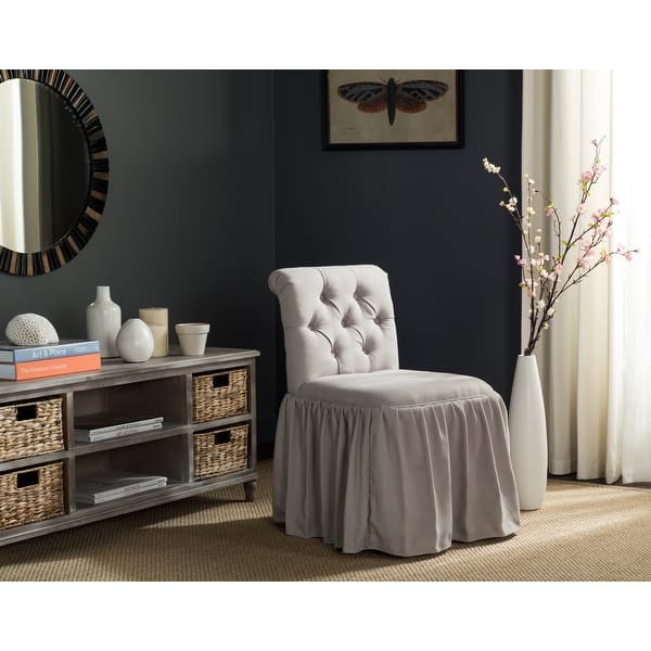 slide 2 of 5, SAFAVIEH Allie Taupe Linen Vanity Chair - 19.7" x 23.6" x 31.9"