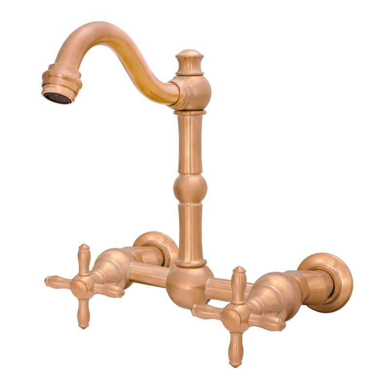 Akicon Bathroom Faucets - Wall Mount Bathroom Sink Faucet with 2 Cross Handles - Copper