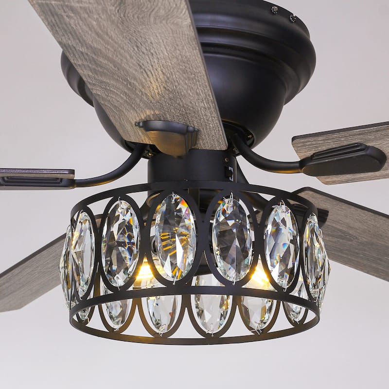 52" Flush Mount 5-Blade Modern Crystal Indoor Ceiling Fan with Light Kit and Remote