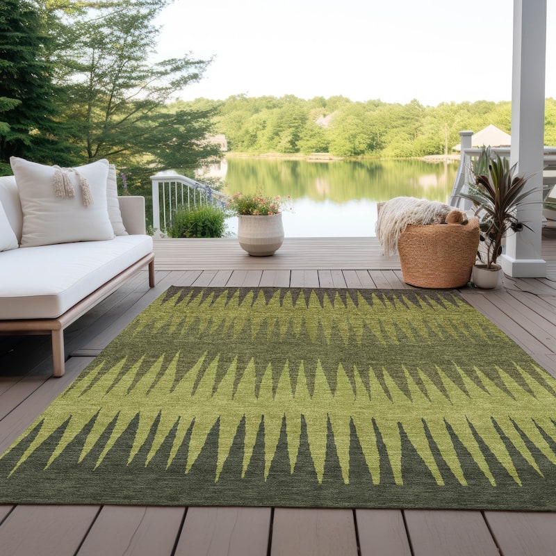 Machine Washable Indoor/ Outdoor Chantille Ombre Contemporary Rug - Olive - 10' x 14'