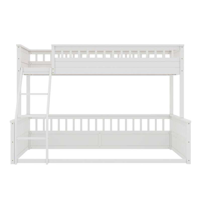 Roomfitters Twin XL over Queen Bunk Bed with Ladder and Safety Guardrails, Space-Saving Wood Frame, White