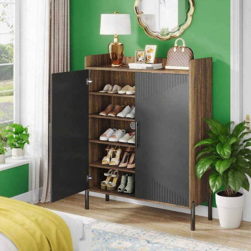 Modern 6-Tier Shoe Cabinet with Adjustable Shelves and 2 Doors for Hallway Entryway Storage - 35.43”L x 13.78”W x 42.52”H