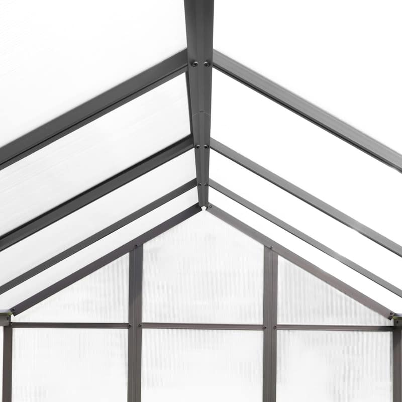 VEIKOUS Aluminum Walk-In Garden Greenhouse Kit with Adjustable Roof Vent and Lockable Door Grey