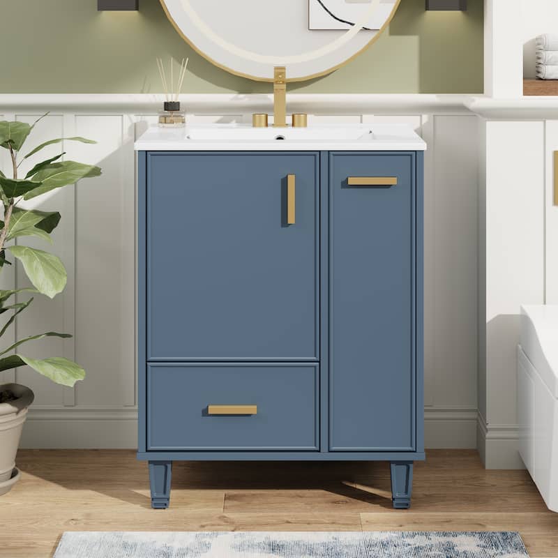 24" Bathroom Vanity with Sink, Bathroom Cabinet with Door Shelf, Deep Drawer, 2-Tier Pull-Out Basket