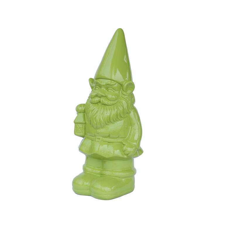 Lantern Holding Gnome Outdoor Garden Statue - 14.25" - Green