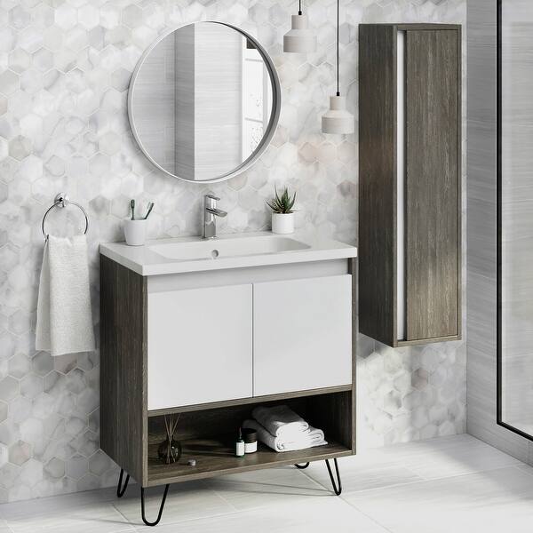 Shop 32 Bathroom Vanity Cabinet Ceramic Sink Set Manhattan W 32 X H 35 X D 18 In Wf446 Charred On Sale Overstock 31475949