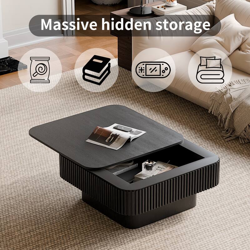 GDF Studio - Modern Wooden Veneer Square Coffee Table with Hidden Storage