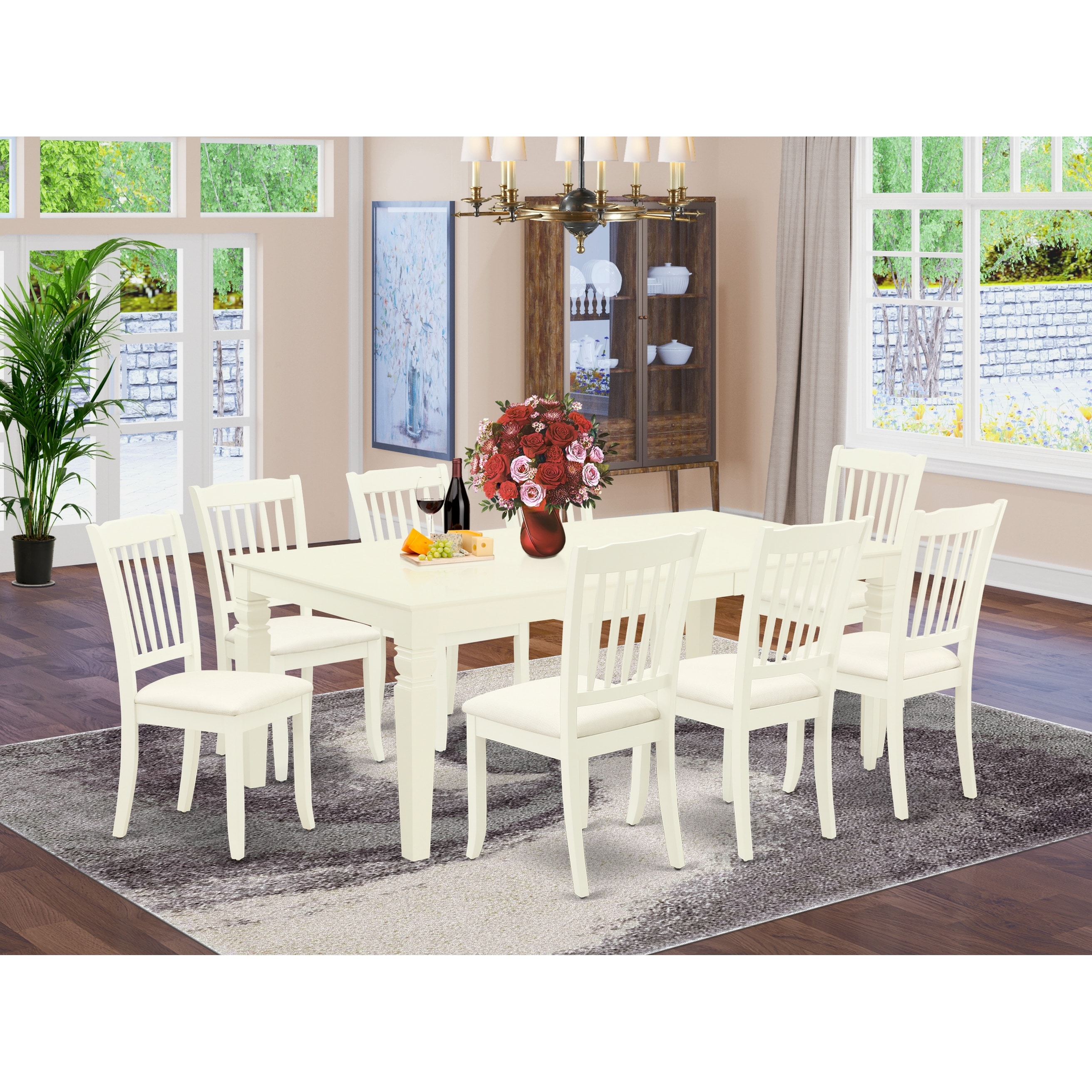 Shop Round Small Table And Parson Chairs In White Linen Fabric
