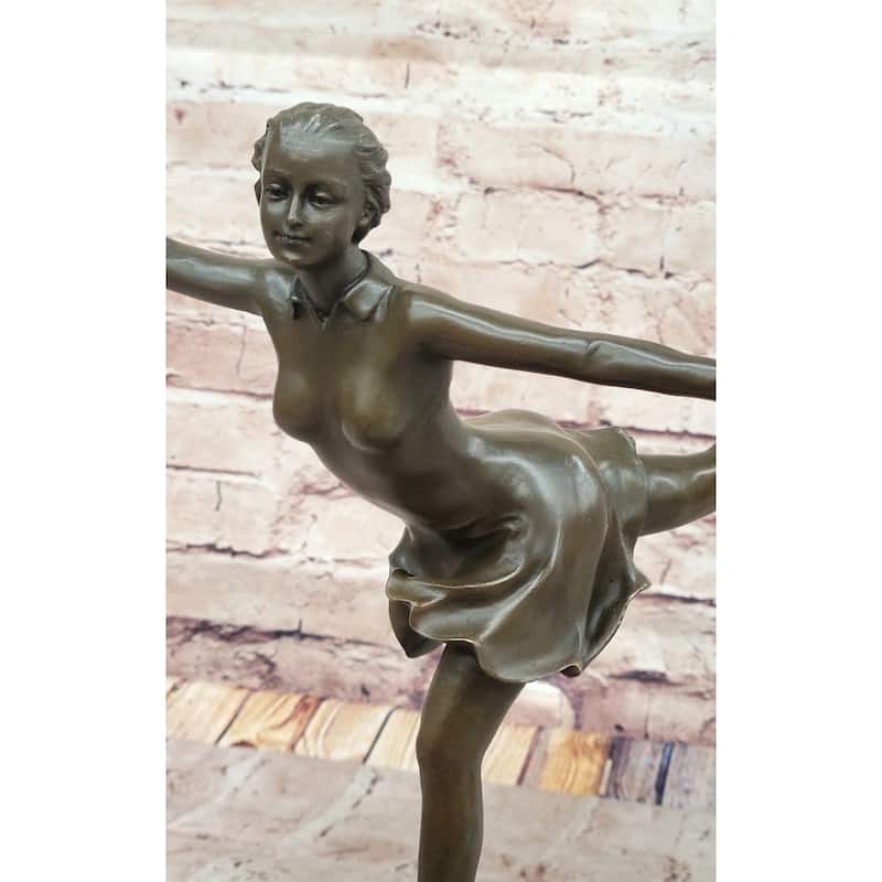 Graceful Bronze Figure Skater Sculpture – Ice Dancing Statue On Marble Base