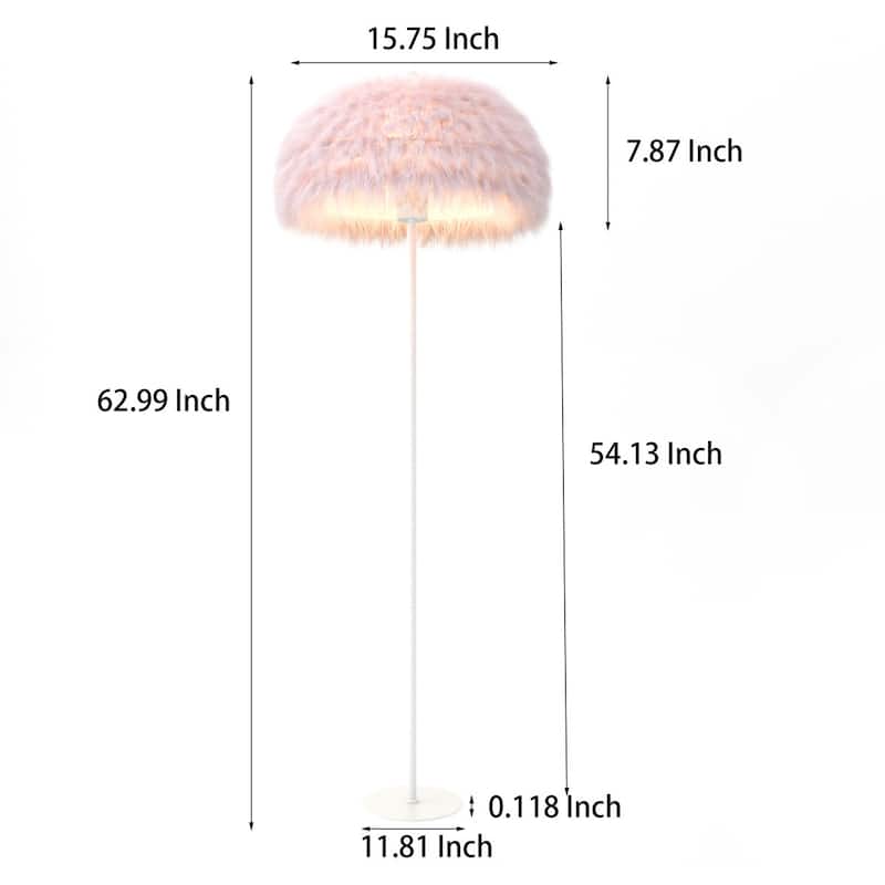 Acroma 63" Blush Pink Feather Floor Lamp with Dome Shade - 1-light