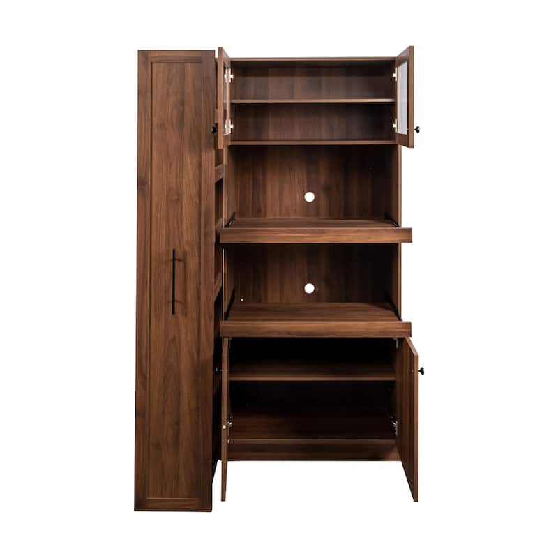 71" Freestanding Kitchen Pantry Cabinet with Pull-Out Storage Shelf, Farmhouse Storage Cabinet with 4 Doors, Pantry Organizers