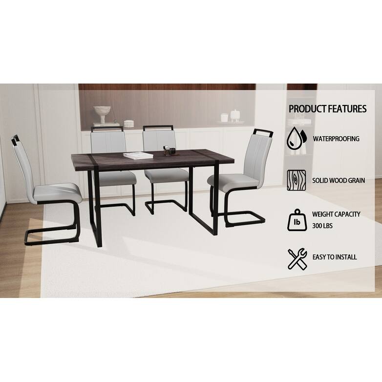 Modern Dining Set with Rectangular MDF Black Table & High Back C-shaped Tube Chairs