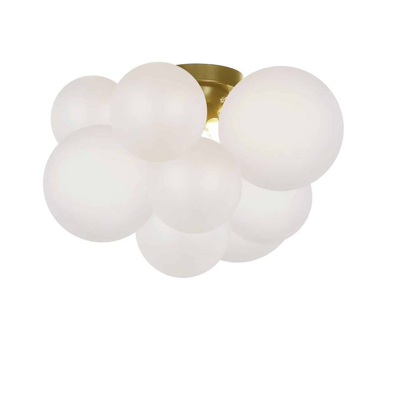 3-Light Flush Mount Ceiling Light - Frosted Glass Shade, 14.25 Inch, Hardwired - 14.5