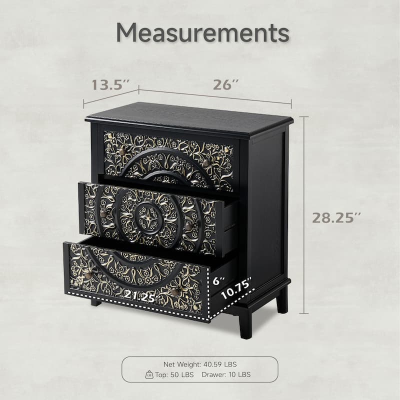 COZAYH Farmhouse Fully-Assembled Nightstand with 2-Drawer, Flower Motif End Table for Small Spaces, French Country
