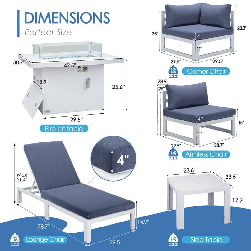 FINCATI 11-piece Oversized Patio Aluminum Sectional Deep Seating Conversation Sofa Set with Lounge Chaises