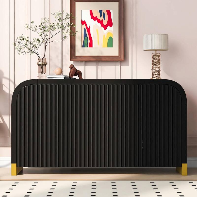 4-door Unique Wave Pattern Design Storage Cabinet