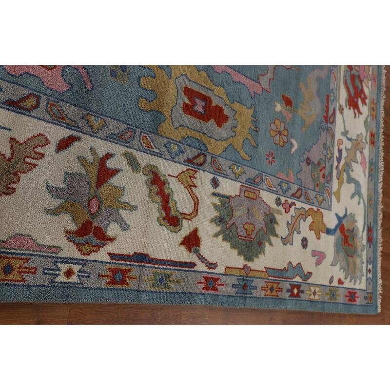 Blue Oushak Oriental Area Rug Handmade Wool Carpet - 9'2"x 11'11"