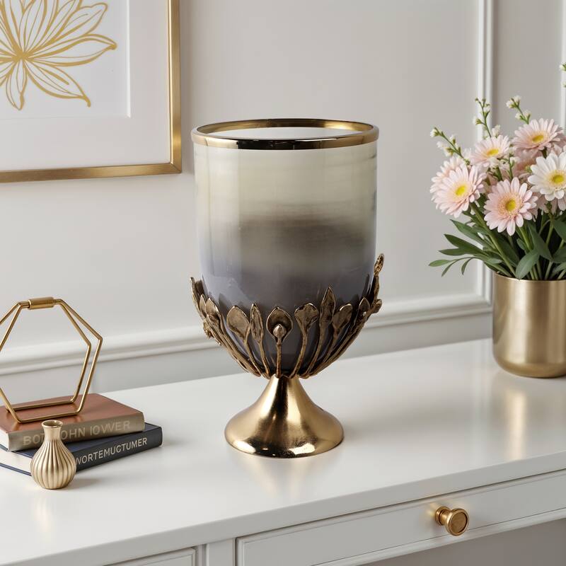 Glass Candle Holder Pedestal Hurricane Contemporary Tabletop Accent - 11" x 11" x 19"