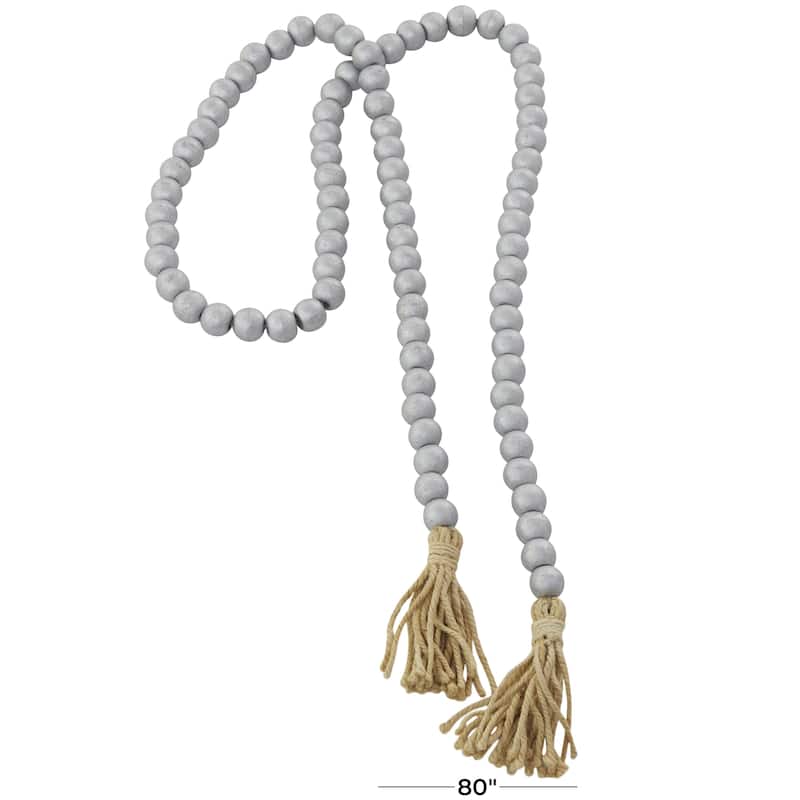 Mango Wood Handmade Round Long Carved Beaded Garland with Tassel - Roche River Decor