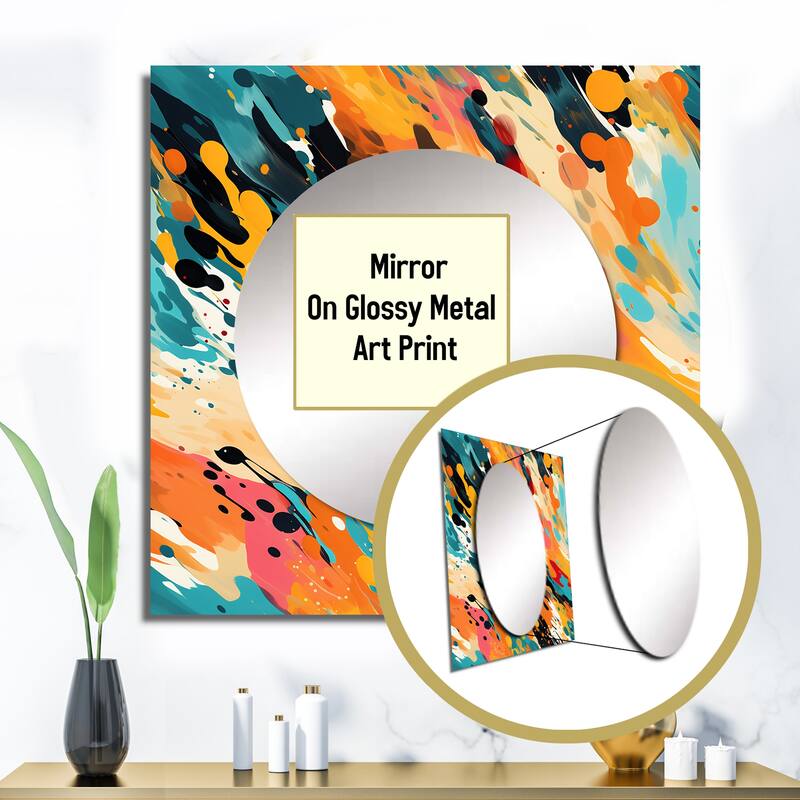 Designart "Multicolor Artistic Expression I" Modern Wall Mirror - Abstract Large Square Printed Mirror For Hallway