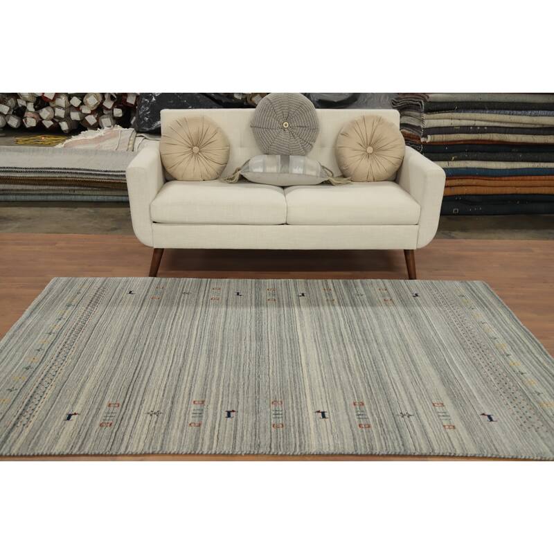 Hand Knotted Oriental 100% Wool Carpet Tribal Animal Pictorial Greys & Charcoal Gabbeh Area Rug - 7' 9'' X 4' 10''