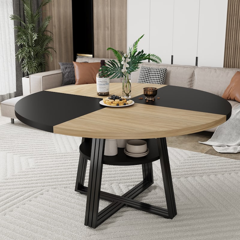 Round Dining Table for 4-6, 42" Farmhouse Kitchen Table - Brown